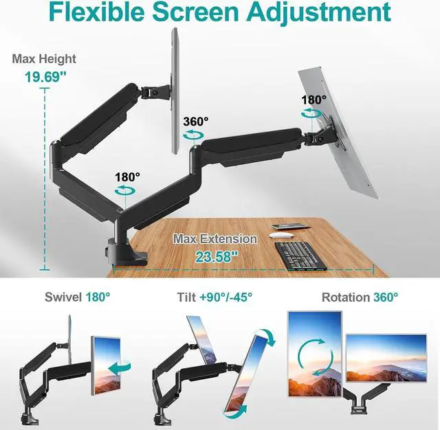 Alt view image 3 of 7 - MOUNT PRO Dual Monitor Stand Fits Max 42 Inch Computer Screen, Heavy Duty Premium Monitor Mount for 2 Monitors, Each Arm Holds up to 33lbs, Ultrawide 2 Monitor Desk Mount, VESA Mount 75x75mm/100x100mm