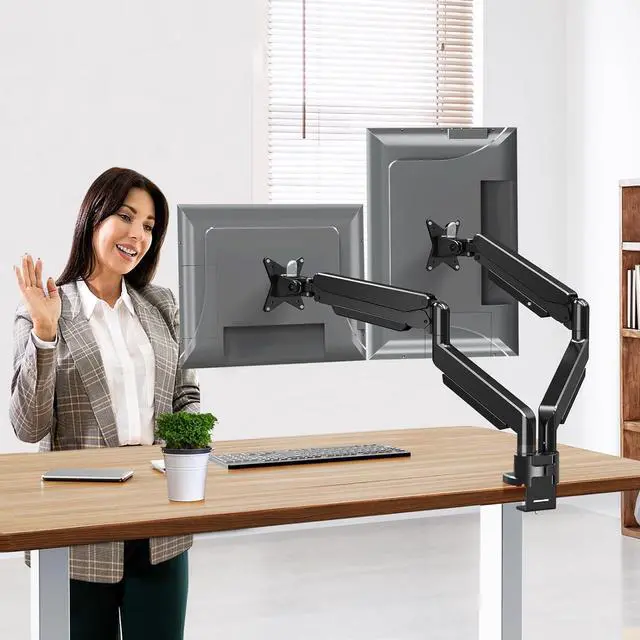 Alt view image 2 of 7 - MOUNT PRO Dual Monitor Stand Fits Max 42 Inch Computer Screen, Heavy Duty Premium Monitor Mount for 2 Monitors, Each Arm Holds up to 33lbs, Ultrawide 2 Monitor Desk Mount, VESA Mount 75x75mm/100x100mm