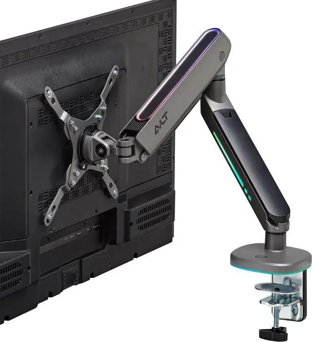 Main image of AVLT Single 27-45 RGB Gaming Monitor Arm Desk Mount Built-in 20 Lighting Modes Touch Button Control Fits Flat/Curved/Ultrawide Screens Height Swivel Tilt Rotation Adjustable Stand -Dark Gray