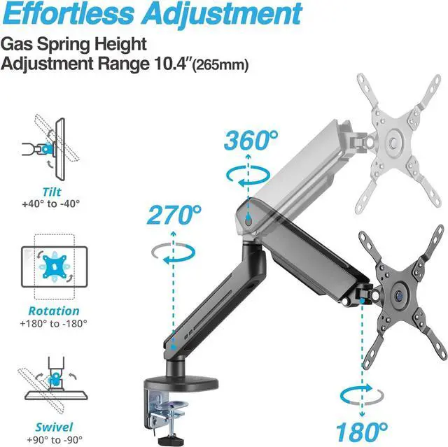 Alt view image 3 of 7 - AVLT Single 27-45 RGB Gaming Monitor Arm Desk Mount Built-in 20 Lighting Modes Touch Button Control Fits Flat/Curved/Ultrawide Screens Height Swivel Tilt Rotation Adjustable Stand -Dark Gray