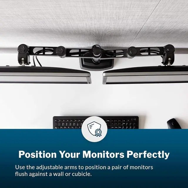 Alt view image 5 of 6 - Vari Dual Monitor Arm 180 Degree - VESA Monitor Mount w/ 180 Degree Adjustment - Monitors up to 27 inches, 19.8 lbs - Double Monitor Arms for Compact Spaces - Computer Monitor Stand for Home or Office