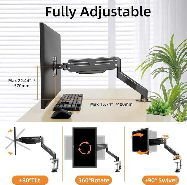Alt view image 4 of 7 - Bracwiser Monitor Mount 17-32 Inch Adjustable Gas Spring Desk Mount Stand Hold up to 22lbs with Clamp/Grommet Mounting Base (MD82)