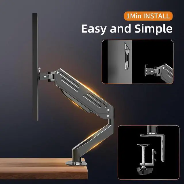Alt view image 5 of 7 - Bracwiser Monitor Mount 17-32 Inch Adjustable Gas Spring Desk Mount Stand Hold up to 22lbs with Clamp/Grommet Mounting Base (MD82)