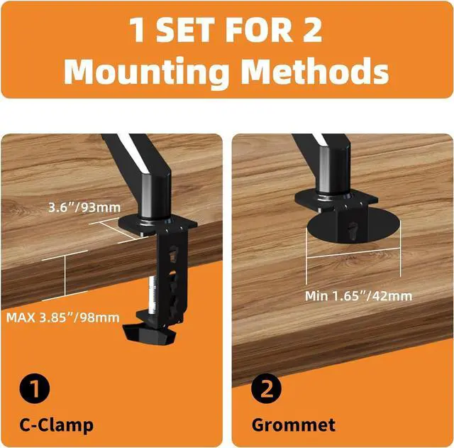 Alt view image 6 of 7 - Bracwiser Monitor Mount 17-32 Inch Adjustable Gas Spring Desk Mount Stand Hold up to 22lbs with Clamp/Grommet Mounting Base (MD82)