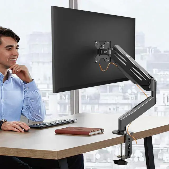 Alt view image 7 of 7 - Bracwiser Monitor Mount 17-32 Inch Adjustable Gas Spring Desk Mount Stand Hold up to 22lbs with Clamp/Grommet Mounting Base (MD82)