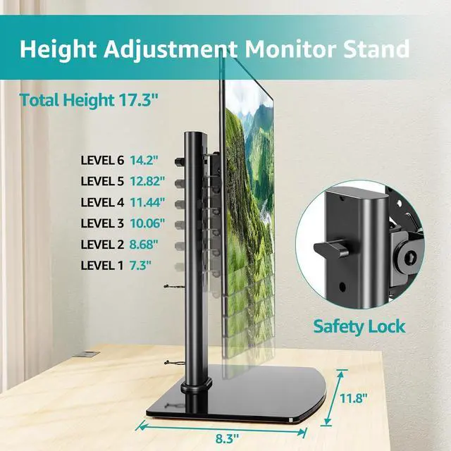 Alt view image 6 of 7 - MOUNT PRO Single Monitor Stand Fits Max 32 inch Computer Screen, Free Standing Monitor Desk Stand, Monitor Mount with Height Adjustable, Swivel, Tilt, Rotation, VESA Monitor Stand 100x100, Black