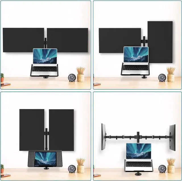 Alt view image 6 of 7 - HUANUO Laptop Mount, Height Adjustable Dual Monitor Mount with Laptop Keyboard Tray Fit Two 13 to 27 Inch Flat Curved Computer Screens and 10 to 17 Inch Notebooks