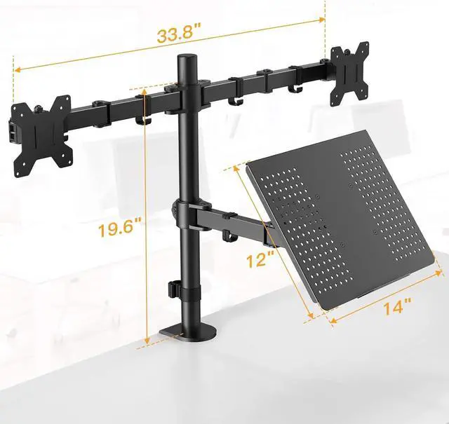 Alt view image 7 of 7 - HUANUO Laptop Mount, Height Adjustable Dual Monitor Mount with Laptop Keyboard Tray Fit Two 13 to 27 Inch Flat Curved Computer Screens and 10 to 17 Inch Notebooks