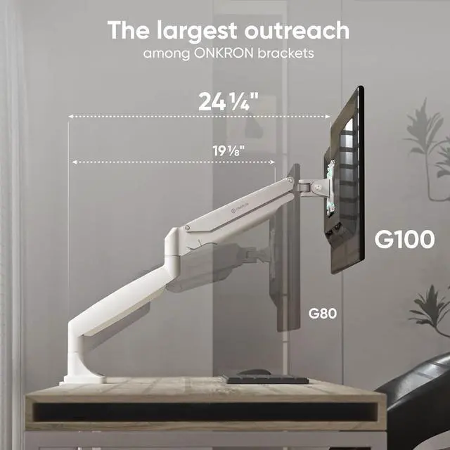 Alt view image 4 of 7 - ONKRON Single Monitor Mount for 13-32 Inch Screen up to 19.8 lbs, Gas Spring Monitor Arm VESA 75x75 & 100x100, Adjustable Computer Screen Mount for Desk with Swivel, Tilt, Rotation White