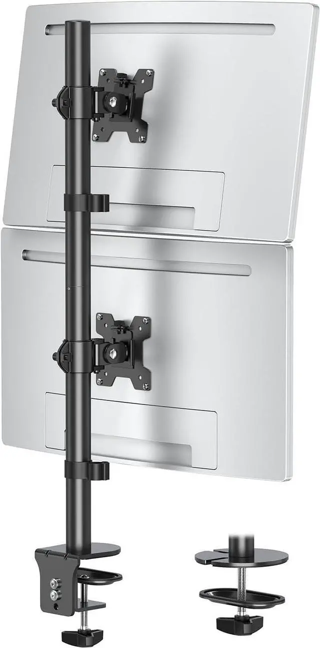 Main image of MOUNTUP Dual Monitor Stand, Vertical Monitor Mount for 2 Max 32 inch Stack Screen Monitors, Height Adjustable, Swivel, Tilt Monitor Desk Mount with C Clamp Grommet Base, MU3004