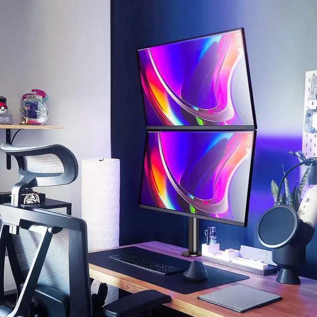 Alt view image 7 of 7 - MOUNTUP Dual Monitor Stand, Vertical Monitor Mount for 2 Max 32 inch Stack Screen Monitors, Height Adjustable, Swivel, Tilt Monitor Desk Mount with C Clamp Grommet Base, MU3004