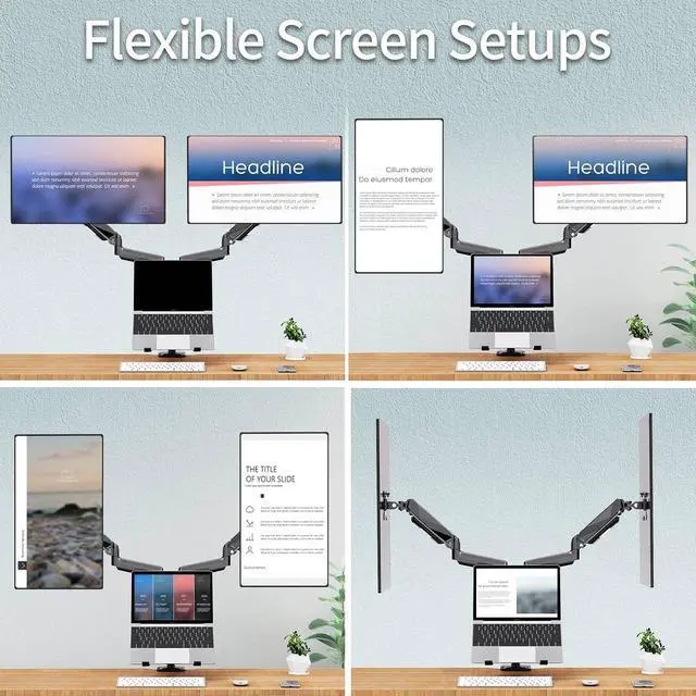 Alt view image 7 of 7 - MOUNTUP Dual Monitor and Laptop Mount, Gas Spring Monitor Stand for 2 Max 27" Computer Screens, Laptop Tray Fits 10-17inch Notebook, Holds 4.4-17.6lbs Per Arm, 3-in-1 Adjustable Monitor Desk Mount