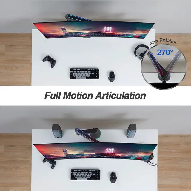 Alt view image 6 of 7 - AVLT Single 27-45 RGB Gaming Monitor Arm Desk Mount Built-in 20 Lighting Modes Touch Button Control Fits Flat/Curved/Ultrawide Screens Height Swivel Tilt Rotation Adjustable Stand -Dark Gray