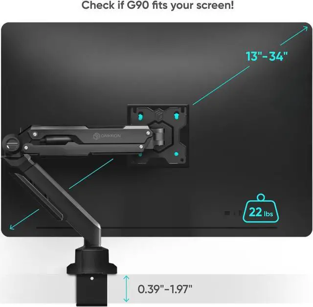 Alt view image 6 of 7 - ONKRON Single Monitor Desk Mount for 13-34 Inch Screens, Up to 22 lbs, PC Monitor Arm, Gas Spring, 75x75 & 100x100 VESA, Full Motion, Black