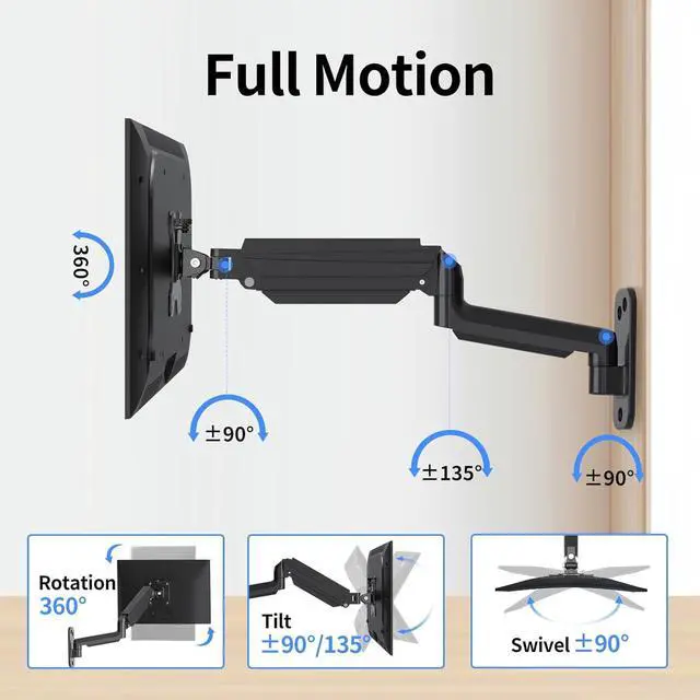 Alt view image 3 of 7 - suptek Single Monitor Wall Mount for 17 to 32 Inch Screens, Gas Spring Monitor Arm Wall Mount Holds Up to 17.6lbs, Full Motion Adjustable,VESA Mount 75x75, 100x100(WM01A)