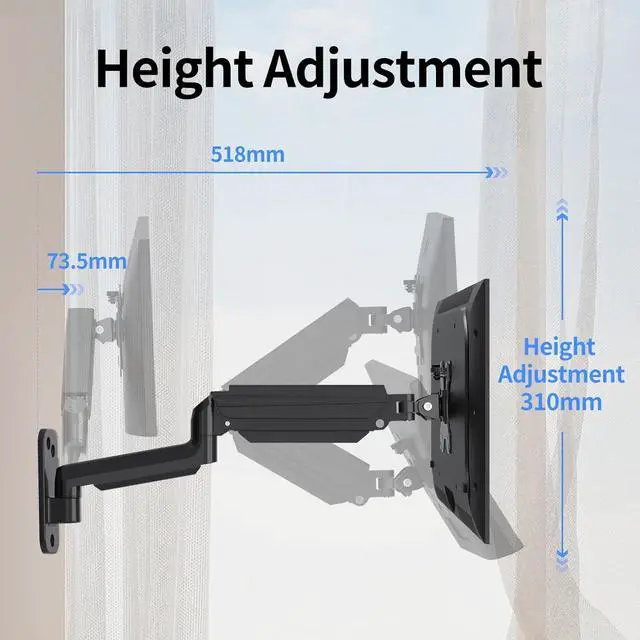 Alt view image 5 of 7 - suptek Single Monitor Wall Mount for 17 to 32 Inch Screens, Gas Spring Monitor Arm Wall Mount Holds Up to 17.6lbs, Full Motion Adjustable,VESA Mount 75x75, 100x100(WM01A)