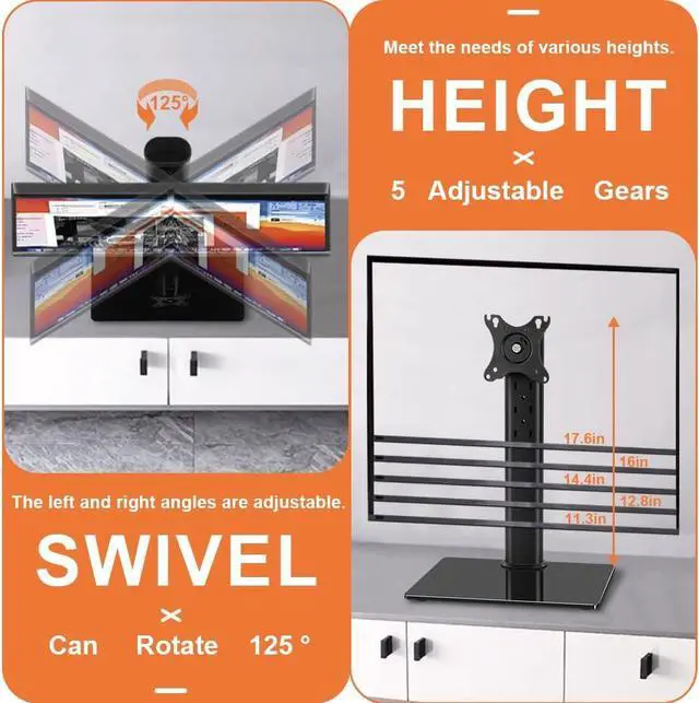 Alt view image 5 of 6 - KKTONER Single Computer Monitor Stand Free Standing Desk Vesa Mount for 13 inch to 32 inch Screen Height Adjustable Monitor Mount Swivel Vesa 75 * 75mm/100 * 100mm Hold up 77Lbs