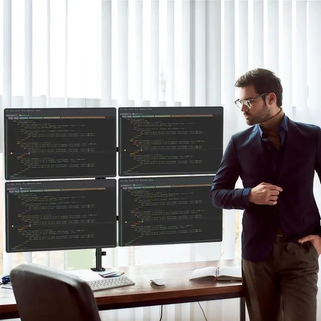 Alt view image 7 of 7 - WALI Quad Monitor Desk Mount, 4 Monitor Stand Fits Heavy Duty Computer Screen up to 27 inch, Full Adjustable Monitor Arm holds up to 22 lbs per Arm (M004), Black