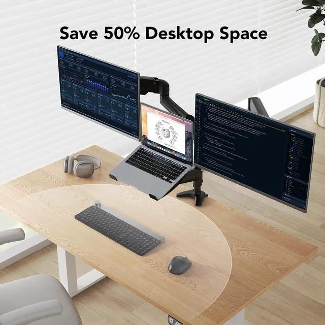 Alt view image 5 of 7 - HUANUO Dual Monitor and Laptop Mount for Max 32 Monitor and 17 Laptop, Adjustable Spring Arm with Tilt, Swivel and Rotation, Dual Monitor and Notebook Stand with VESA Bracket 75/100 mm