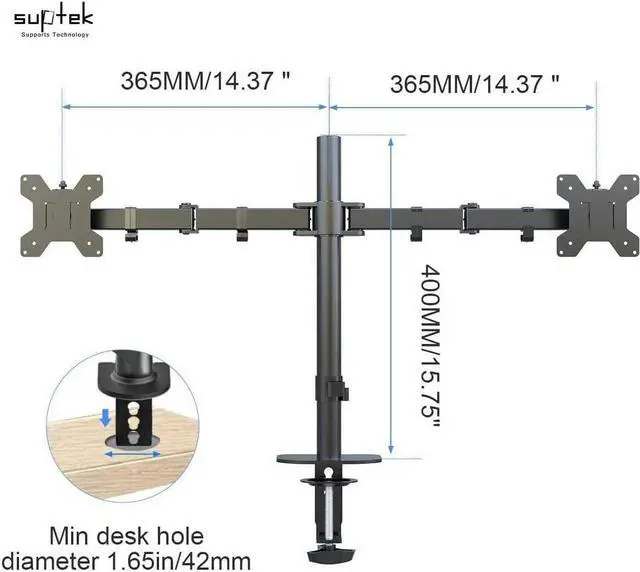 Alt view image 3 of 7 - Suptek Monitor Mount, Adjustable Dual Monitor Arm Desk Mount Heavy Duty Monitor Stand fit for 27 inch Monitor Screens up to 22lbs,Black(MD9442)