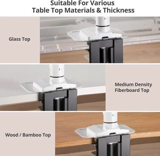 Alt view image 2 of 7 - AVLT Adjustable Reinforcement Plate Bracket Mount for Fragile Tabletop - Supports Monitor Stand with C Clamp Or Grommet Installation - White