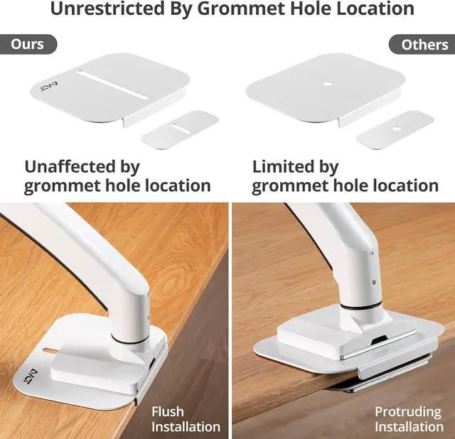 Alt view image 4 of 7 - AVLT Adjustable Reinforcement Plate Bracket Mount for Fragile Tabletop - Supports Monitor Stand with C Clamp Or Grommet Installation - White