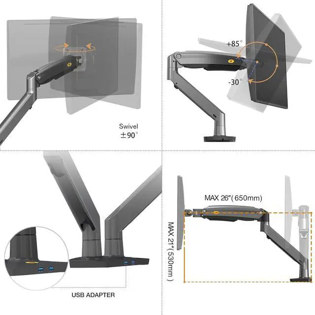 Alt view image 3 of 5 - NB North Bayou Dual Monitor Desk Mount Stand Full Motion Swivel Computer Monitor Arm Fits 2 Screens up to 32'' with Load Capacity 6.6~26.4lbs for Each Monitor G75