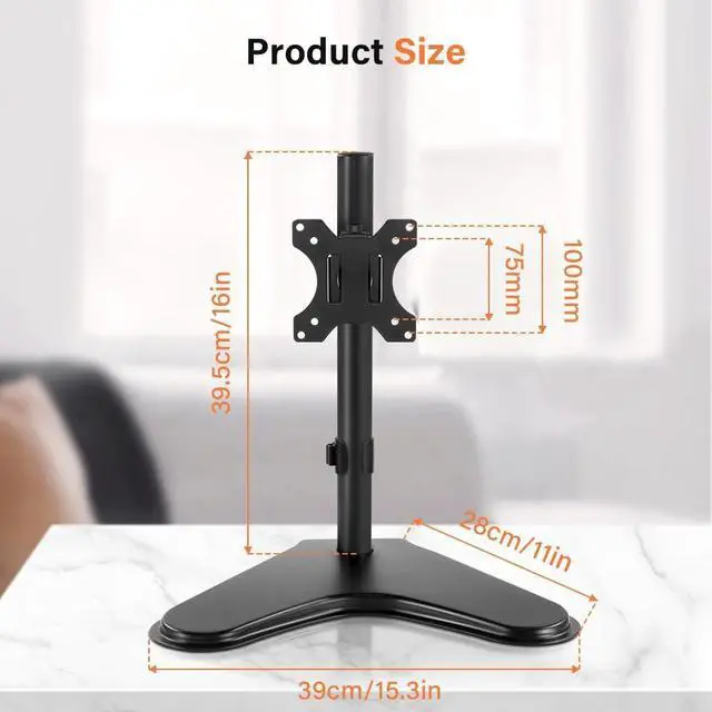 Alt view image 2 of 7 - KKTONER Single Computer Monitor Stand Metal Base Free Standing Desk Vesa Mount for 13 inch to 32 inch Screen Height Adjustable Monitor Mount Full Motion Swivel Vesa 75*75mm/100*100mm Hold up 17.6Lbs