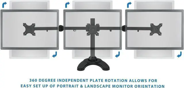 Alt view image 7 of 7 - Mount-It! Triple Monitor Stand | 3 Monitor Stand Mount | Free Standing and Grommet Bases | Fits 19 20 21 22 23 24 Inch Computer Screens | Three Heavy Duty Adjustable Arms | VESA 75 100 Compatible