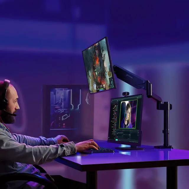 Alt view image 7 of 7 - ONKRON Single Monitor Arm for 13-34 Inch Monitor, Gas Spring Monitor Arm Single up to 26.5 lbs - Desk Monitor Mount VESA 75x75-100x100 / Tilt -90°/+45° Swivel 180° Rotation 360° G75-B Black