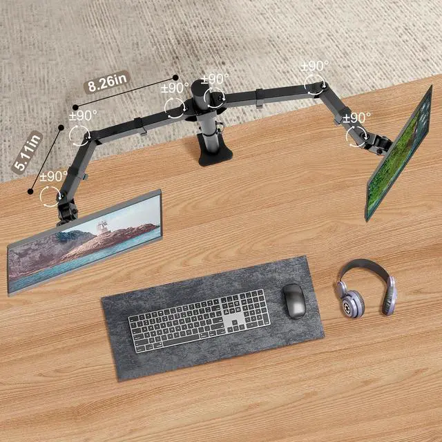 Alt view image 4 of 7 - Dual Monitor Desk Mount Easily Set UpFully Adjustable Monitor Mount for 2 Monitors Up to 32 Inch,Heavy Duty Dual Monitor Stand Holds up to 22 LBS