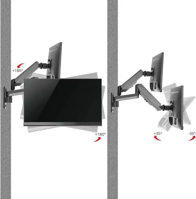 Alt view image 6 of 7 - SIIG Dual Arm Monitor Wall Mount for 17" to 32" Screens, Up to 17.6lbs per Monitor, Heavy Duty Aluminum Gas Spring with Rotation, Tilt, Swivel, VESA 75x75 or 100x100 (CE-MT2M12-S1)