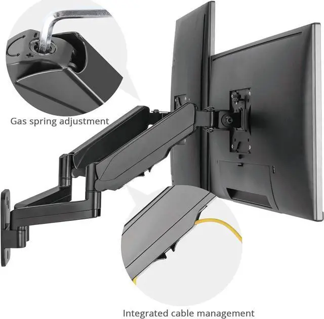 Alt view image 5 of 7 - SIIG Dual Arm Monitor Wall Mount for 17" to 32" Screens, Up to 17.6lbs per Monitor, Heavy Duty Aluminum Gas Spring with Rotation, Tilt, Swivel, VESA 75x75 or 100x100 (CE-MT2M12-S1)
