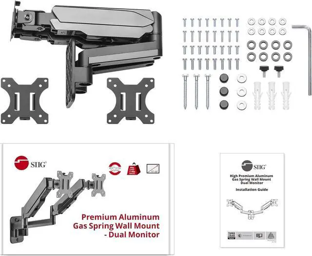 Alt view image 7 of 7 - SIIG Dual Arm Monitor Wall Mount for 17" to 32" Screens, Up to 17.6lbs per Monitor, Heavy Duty Aluminum Gas Spring with Rotation, Tilt, Swivel, VESA 75x75 or 100x100 (CE-MT2M12-S1)