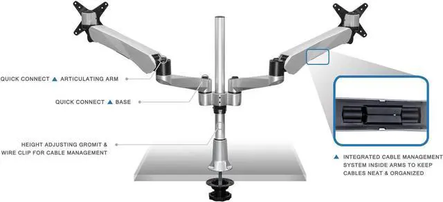 Alt view image 2 of 7 - Mount-it! Height Adjustable Full Motion Two Monitor Computer Desk Mount Spring Arm Quick Release with Grommet Base (MI-45111)