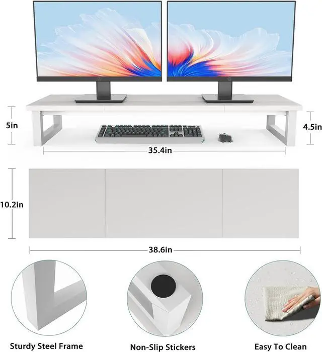 Alt view image 7 of 7 - Dual Monitor Stand Riser, 39Inch Large Monitor Stands for 2 Monitors, Computer Monitor Stand, Wooden Desktop Oraganizer Shelf for Office Desk Computer,Laptop,TV