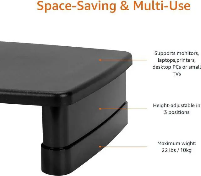 Alt view image 3 of 7 - Basics Rectangular Adjustable Computer Monitor Riser Desk Stand for Reduced Neck Strain - Fits Monitors, Laptops Up to 22lbs, Black