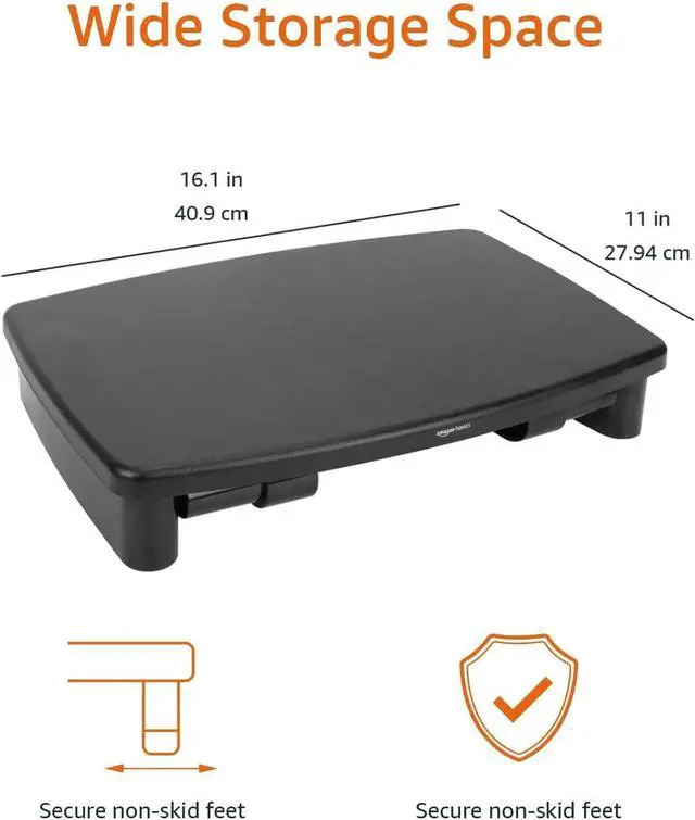 Alt view image 4 of 7 - Basics Rectangular Adjustable Computer Monitor Riser Desk Stand for Reduced Neck Strain - Fits Monitors, Laptops Up to 22lbs, Black
