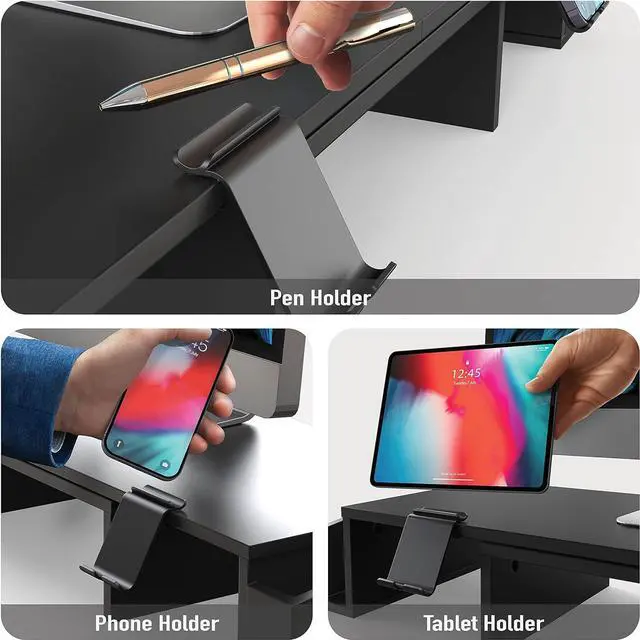 Alt view image 4 of 5 - Simple Houseware Desk Dual Monitor Stand Riser with Drawer, Black