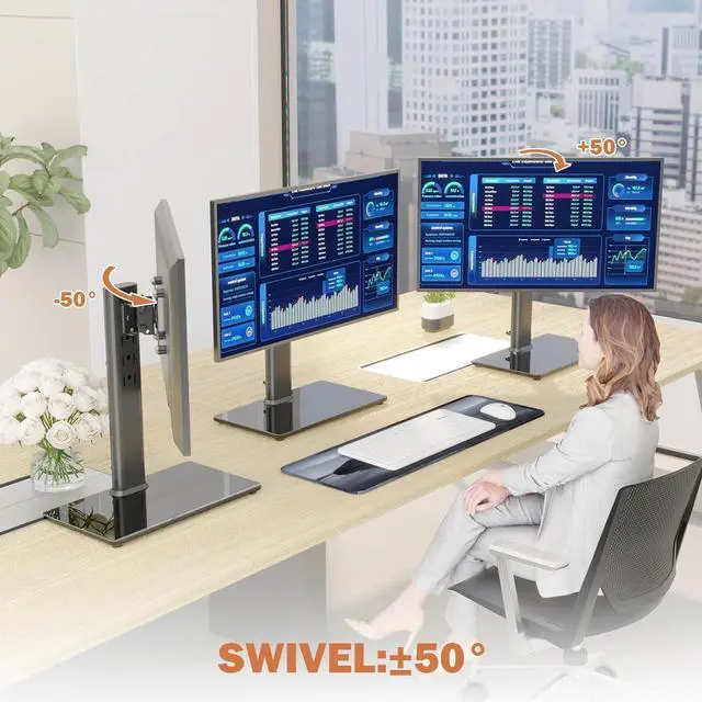 Alt view image 3 of 7 - Single LCD Computer Monitor Free-Standing Desk Stand Mount Riser for 13 inch to 32 inch screen with Swivel, Height Adjustable, Rotation, Vesa Base Stand Holds One (1) Screen up to 77Lbs(HT05B-001))
