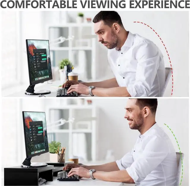 Alt view image 5 of 7 - TAVR Dual Monitor Stand Riser Office Desktop Organizer Stand for 2 Monitors, Adjustable Length and Angle 3 Shelf, Extra Long Multifunctional Stand up to 43.3" fit Computer, Laptop, TV, Black