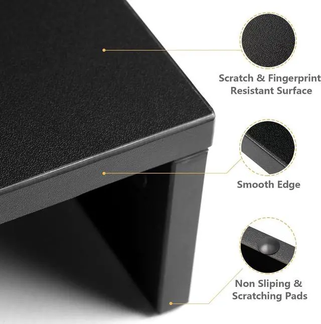 Alt view image 6 of 7 - TAVR Dual Monitor Stand Riser Office Desktop Organizer Stand for 2 Monitors, Adjustable Length and Angle 3 Shelf, Extra Long Multifunctional Stand up to 43.3" fit Computer, Laptop, TV, Black