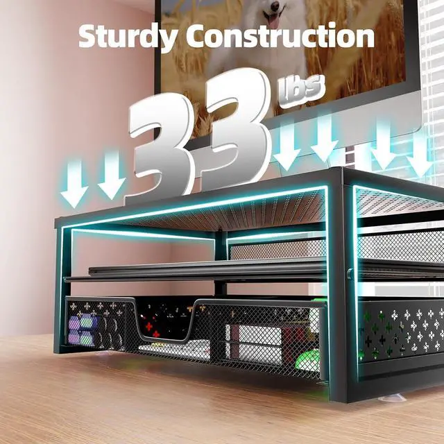 Alt view image 5 of 7 - Simple Trending Metal Monitor Stand Riser and Computer Desk Organizer with Drawer for Laptop, Computer, iMac, Black