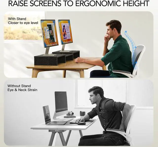Alt view image 3 of 7 - AMERIERGO Dual Monitor Stand Riser for 2 Monitors, Monitor Stand for Desk, Adjustable Computer Monitor Stand with 2 Slot, Multifunctional Desktop Organizer Stand for Laptop, PC, Computer, Printer