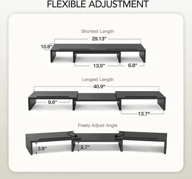 Alt view image 6 of 7 - AMERIERGO Dual Monitor Stand Riser for 2 Monitors, Monitor Stand for Desk, Adjustable Computer Monitor Stand with 2 Slot, Multifunctional Desktop Organizer Stand for Laptop, PC, Computer, Printer