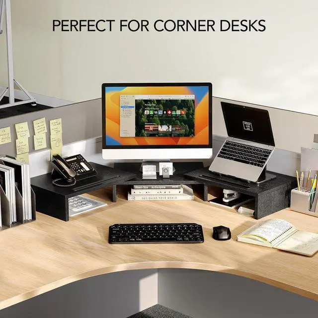 Alt view image 7 of 7 - AMERIERGO Dual Monitor Stand Riser for 2 Monitors, Monitor Stand for Desk, Adjustable Computer Monitor Stand with 2 Slot, Multifunctional Desktop Organizer Stand for Laptop, PC, Computer, Printer