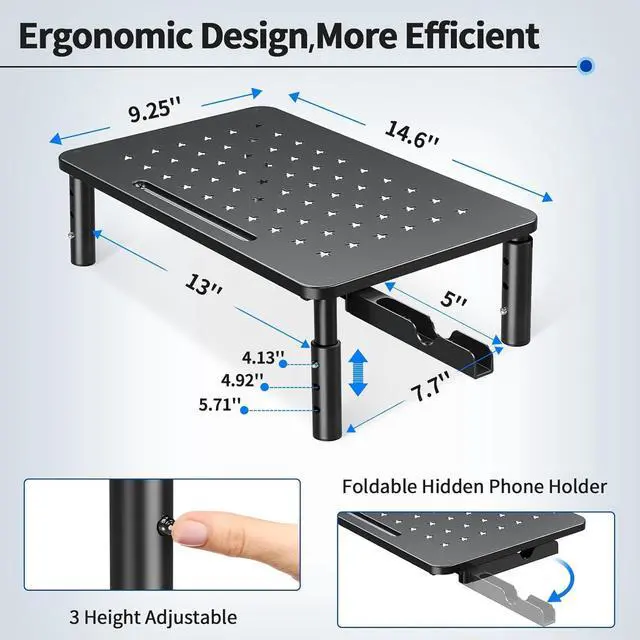 Alt view image 4 of 7 - Zimilar 2 Pack Monitor Stand , 3 Height Adjustable Stand with Unique Star Mesh for Computer, Laptop, Printer, Notebook, iMac, Premium Metal Monitor Risers for 2 Monitors