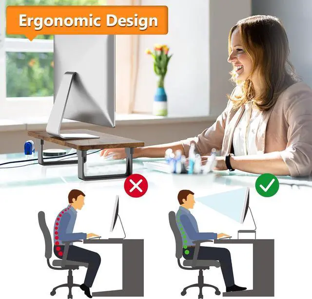 Alt view image 2 of 6 - Monitor Stand Riser with 50 LB Capacity, Stable Wood Computer Monitor Stand for Desk Organizers, Anti-slip Computer Riser Monitor Shelf for PC Laptop Notebook Printer Computer iMac, Rustic Brown