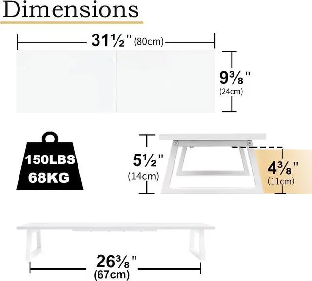 Alt view image 4 of 7 - TEAMIX White Dual Monitor Riser - 31.5 inch Wide TV Stand for 2 Monitors - Wood & Steel Desktop Riser for Dual Screen Office Desk Organization