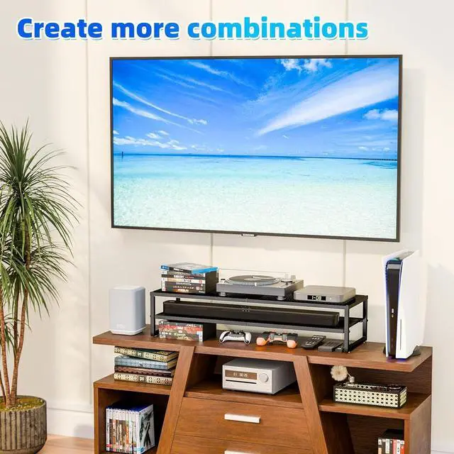 Alt view image 4 of 7 - Simple Trending 2-Tier Metal Dual Monitor Stand Riser,Computer Office Desktop Organizer for 2 Monitors With 32"x10" Mouse Pad ,for Laptop,Printer,TV,Black